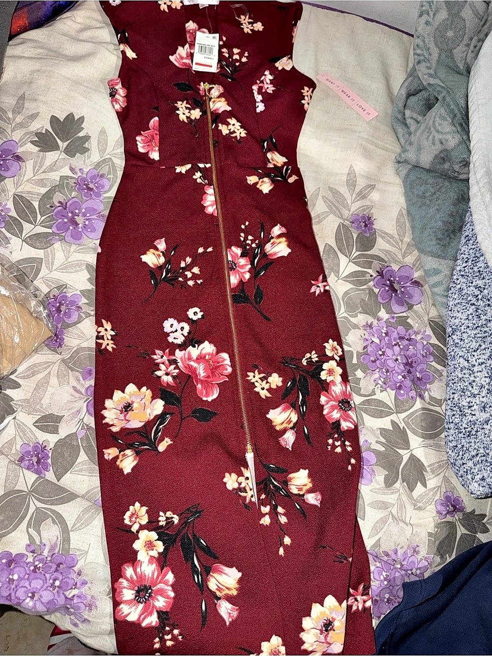 Time and Tru Floral Jumpsuit in Burgundy Size XS NWT